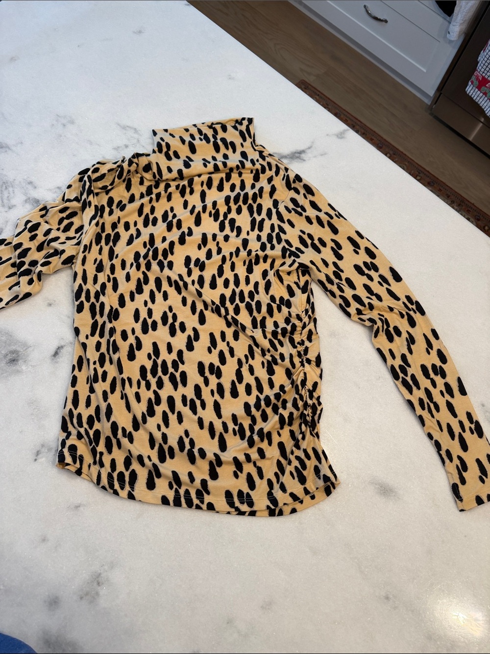 White House Black Market Tan and Black Leopard-Print Mock Neck Top